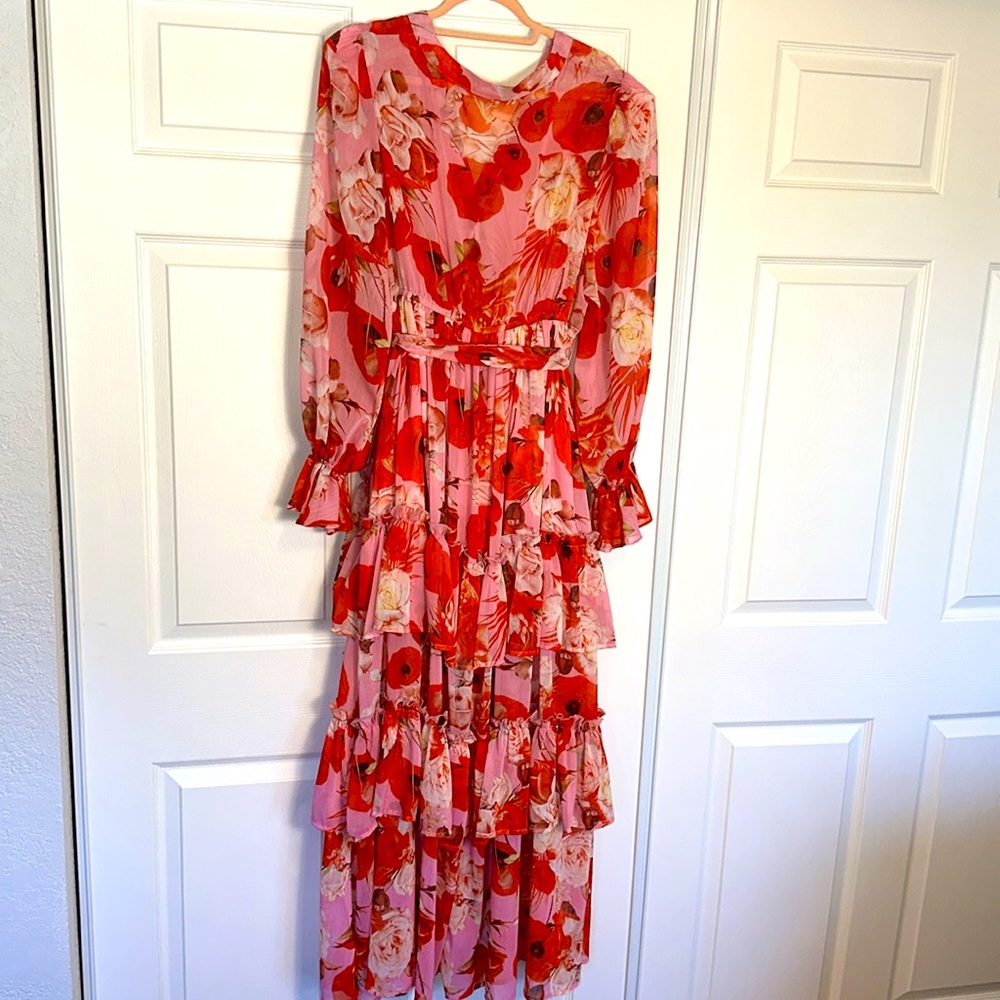 L'ATISTE Red and Pink Floral Maxi Dress - Picture 3 of 3